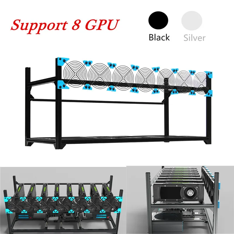 

8 GPU Graphic Card Aluminum Stackable Computer Frame MinerPark Open Air Frame Mining Miner Case Rig Ethereum ZCash Case