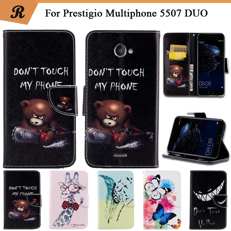 

Painted Wallet Flip Case For Prestigio Multiphone PSP5507 DUO PU leather Card Slot Stand bag Cover fundas with Strap