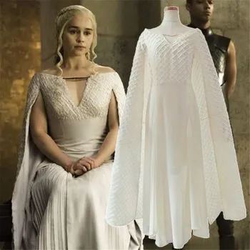 

Movie Game of Thrones Season 8 Daenerys Targaryen Cosplay Costumes White Dress Full Set Uniforms Women Girls