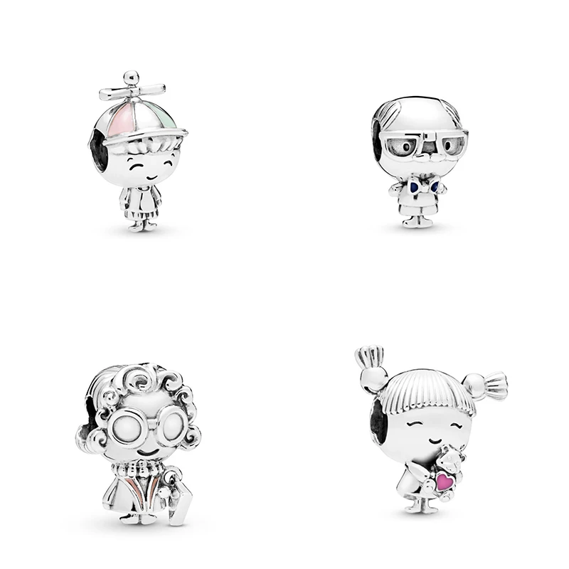 

925 Sterling Silver Girl Pigtails Granda Grandma Enamel Charm Propeller Hat Boy Pendant Beads Fit Women Bracelet DIY Jewelry