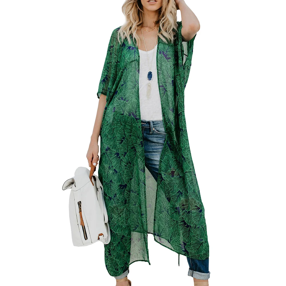 2018 Summer Fashion Women Floral Print Long Kimono Cardigan Half Sleeve Summer Blouse Blusas Bohemian Chiffon Vintage Kimono