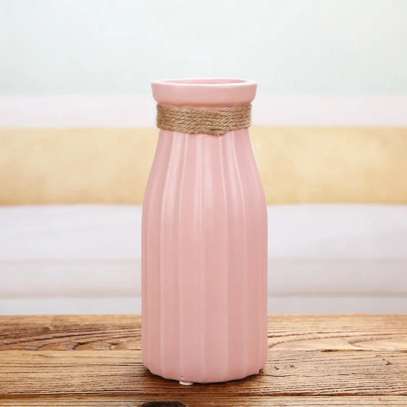 Украшение для дома, керамическая ваза, украшение для гостиной, Маленькая ваза конфетного цвета, конопляная керамическая ваза для цветов, простая современная ваза - Цвет: Розовый