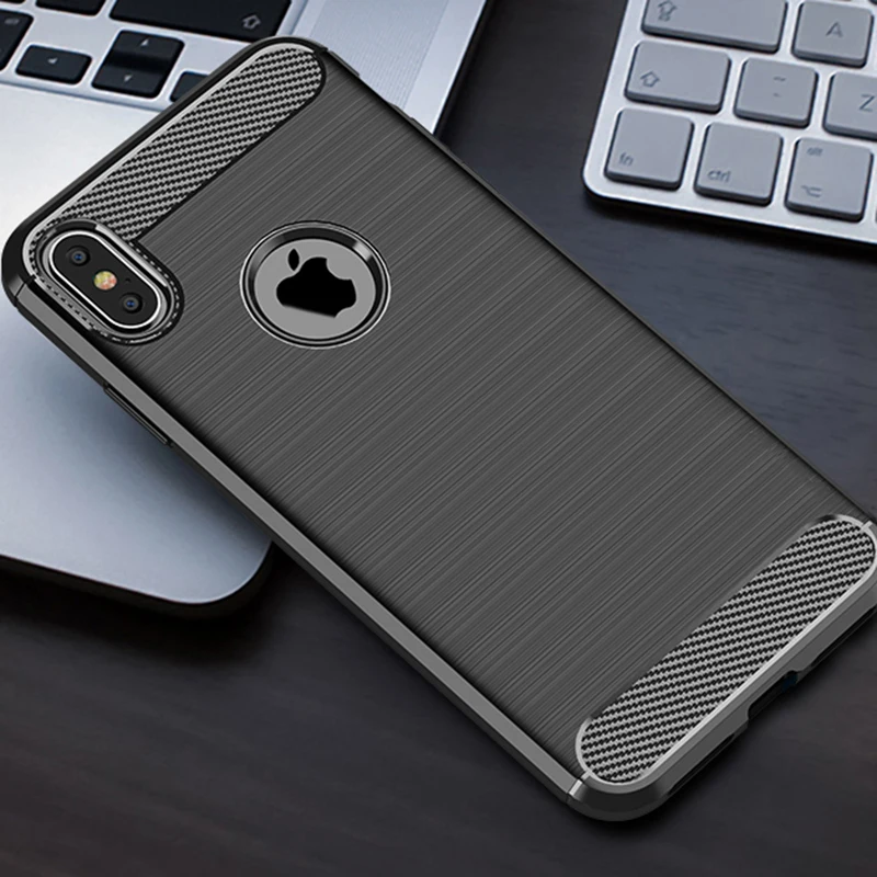 

Soft Silicone Case for iPhone XS Max Brushed Rubber Carbon Fiber Texture for iPhone XR XS Rugged Armor TPU Phone Cases Cover