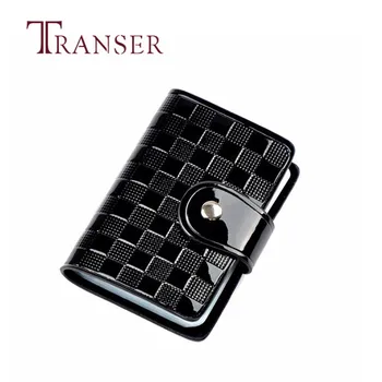 

TRANSER Leather Women Wallet Purse Hasp High Quality Solid Patent Leather Plaid Bank Credit Card Package Folder Card Case z21 25