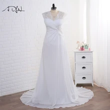 ADLN White Ivory Stock Plus Size Wedding Dress Elegant V neck Applique Beaded Chiffon Beach Bridal
