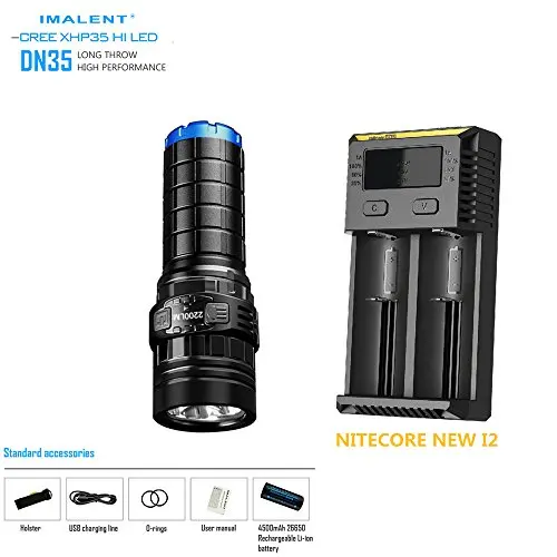 

IMALENT DN35 Cree XHP35 HI LED 2200LM 596M LED Flashlight + 26650 4500mAh battery + NITECORE NEW I2 Charger