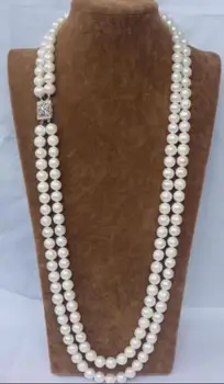 

Selling Jewelry>>DOUBLE STRANDS 9-10mm south sea white pearl necklace 17-19 inch Tibet silver