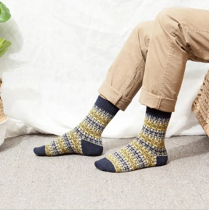 Мужские толстые теплые носки зимние шерстяные в этническом стиле высокие мягкие