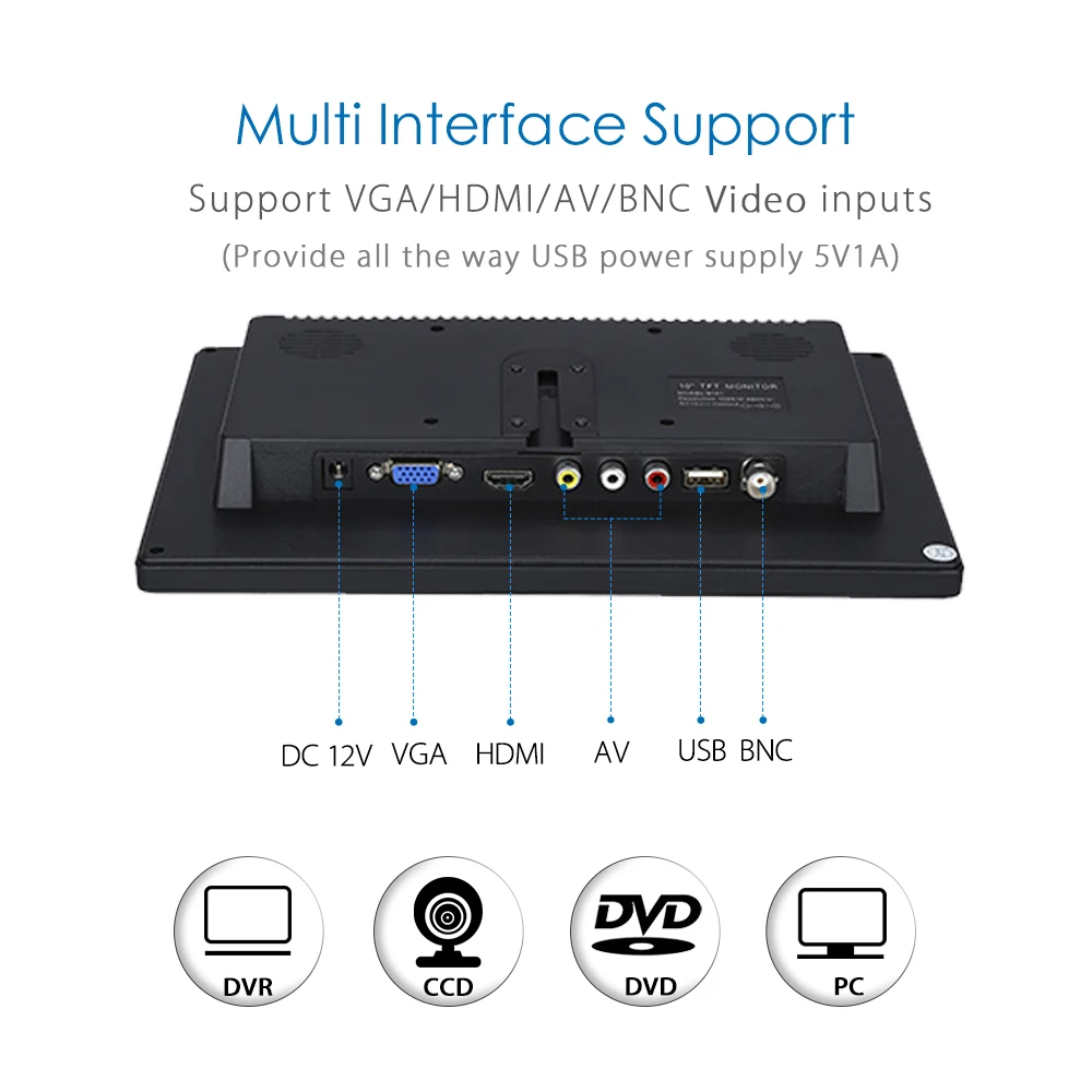 Дюймов EYOYO 10,1 дюймов TFT ЖК-экран 600*1024 CCTV монитор BNC AV VGA HDMI видео аудио для DVR DVD Камера Безопасности Встроенные колонки