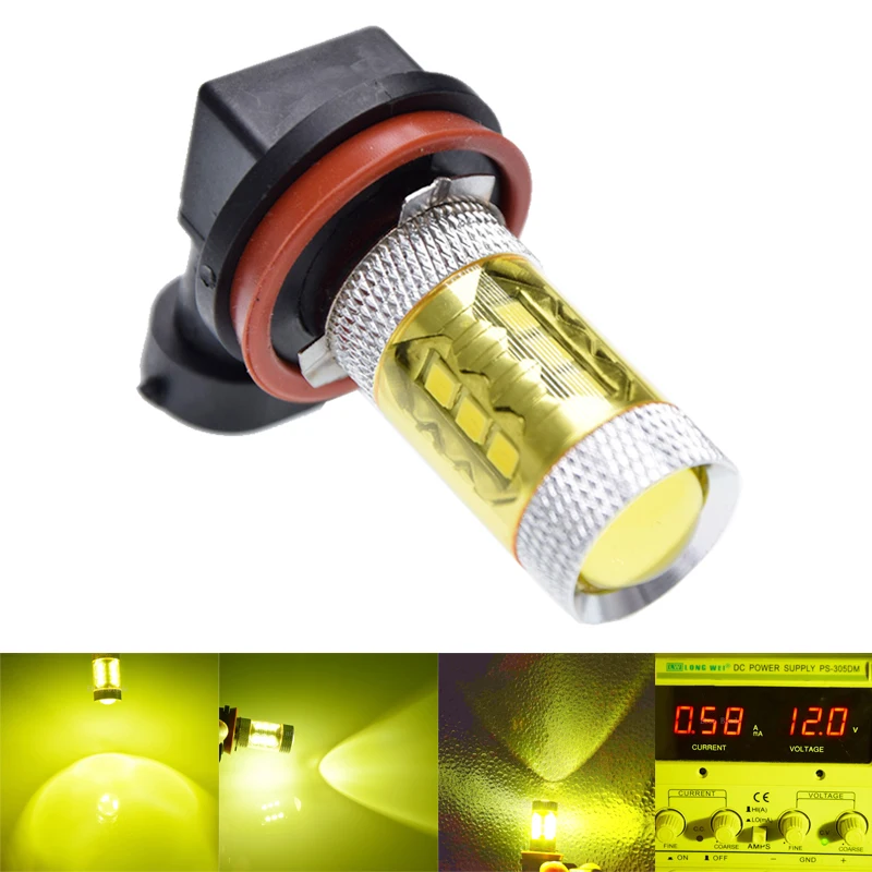 

2 x Extremely Bright H8 H9 H11 H16 JP LED Fog Light Bulb High Power 3030 80W DRL Driving Lamp 1300LM Golden Yellow 12V 24V DC