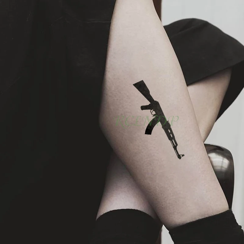

Waterproof Temporary Tattoo Sticker black machine gun tatto flash tatoo fake tattoos for men women