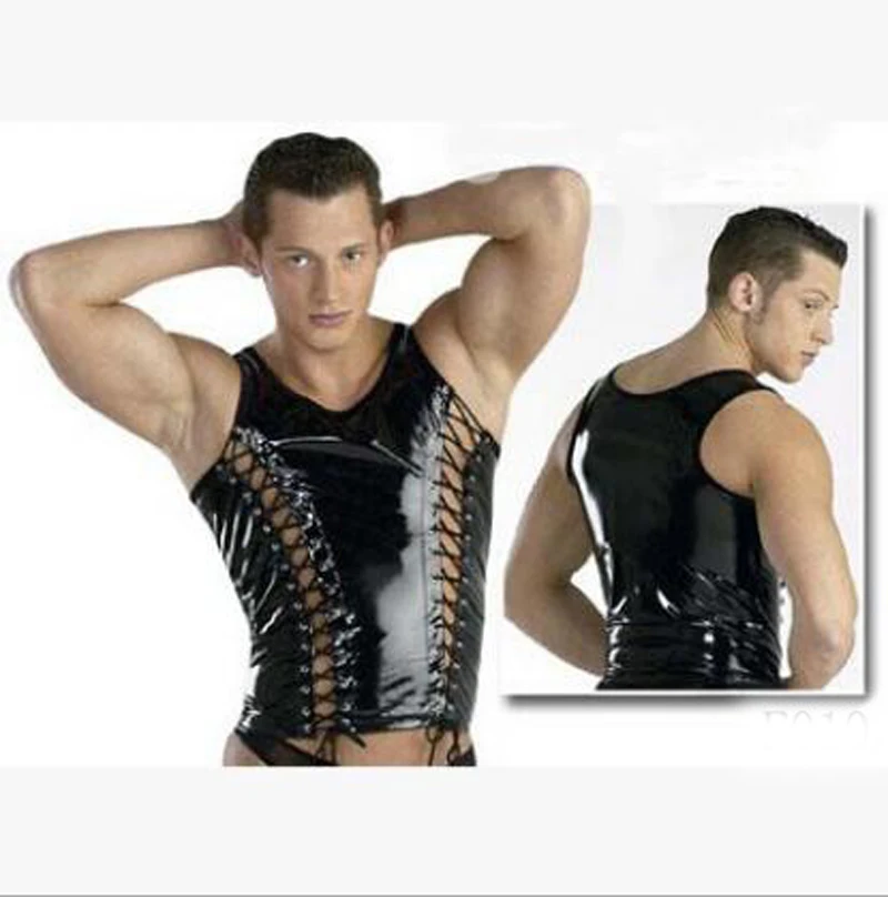 

Comfortable Sexy male faux PU leather Vest underwear mens tank Stage performance costume
