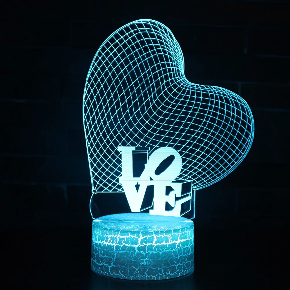 Сердце, я люблю тебя Красочный светодиодные 3D визуальный ночник Abajur творческий настольные светильники Новинка Иллюзия настольная лампа любовника Валентина подарок