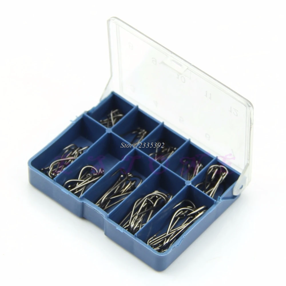 

New 10 Mixed Different Sizes Metal Strong Sharp Box of Fishing Hooks 70Pcs