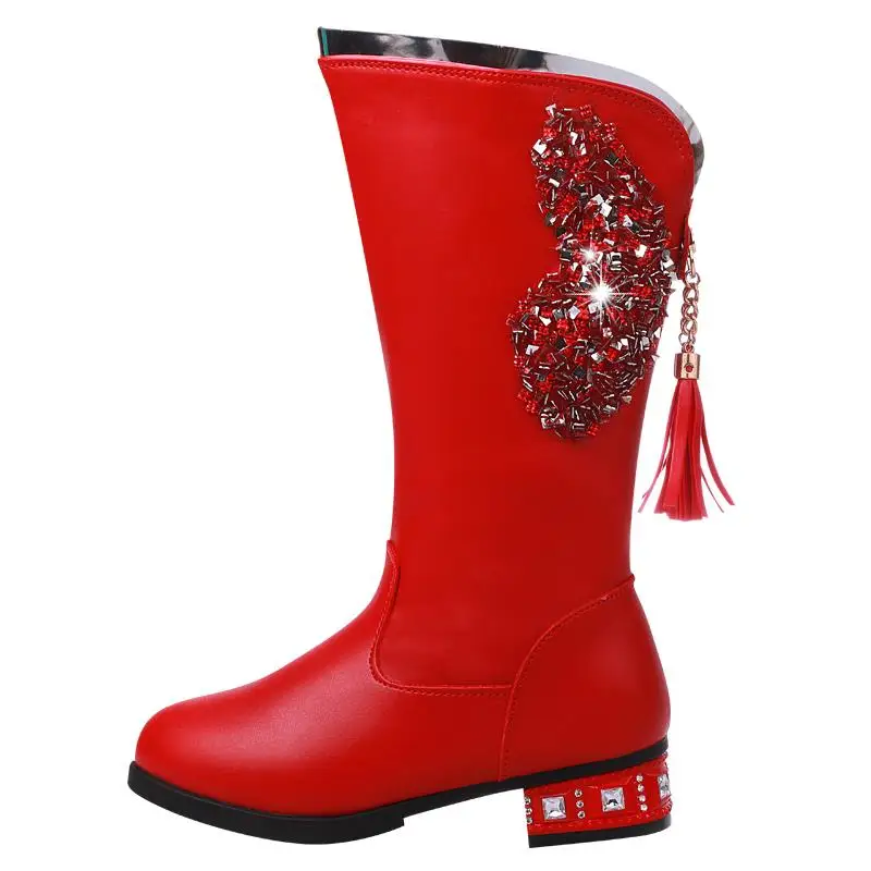 Girls Winter Leather Crystal Boots Children Non Slip Casual Boots