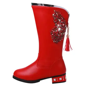 

Girls Winter Leather Crystal Boots Children Non-Slip Casual Boots Rubber Princess Slip-On Mid Calf Boots Baby Shoes AA51210