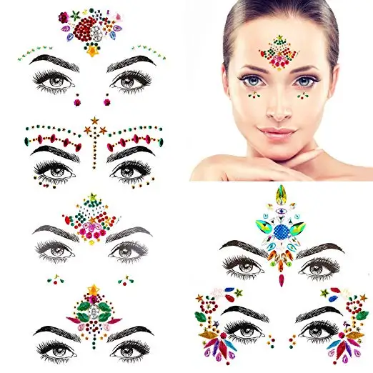 

METABLE 6 Sets Rave Festival Face Jewels Crystal Rhinestone Temporary Tattoo Stickers DIY Crafts Gem for Body, Makeup, Festival