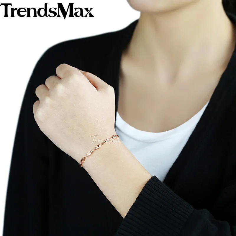 Trendsmax 4 мм набор украшений для женщин 585 розовое золото ожерелье браслет бутон звено цепи женские модные ювелирные изделия подарок для женщин GS256