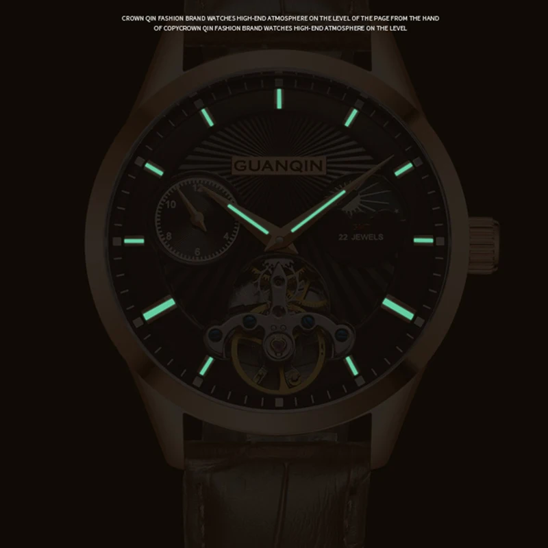 

GUANQIN Automatic Whirlwind Watches Men Luxury 2018 Mechanical Steel Men Wristwatch Golden business Clock
