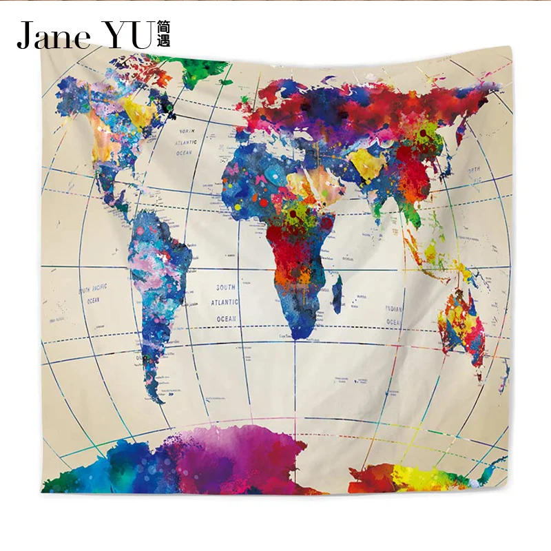 

JaneYU 24 Colors New Arrived map Patten Tablecloth Home Decoration Thick Polyester Tapestry artistic tapestry