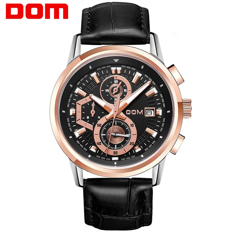 

DOM Mens Watches Top Brand Luxury Waterproof 24 Hour Date Quartz Clock Male Leather Sport Wrist Watch Relogio Masculino M-6033