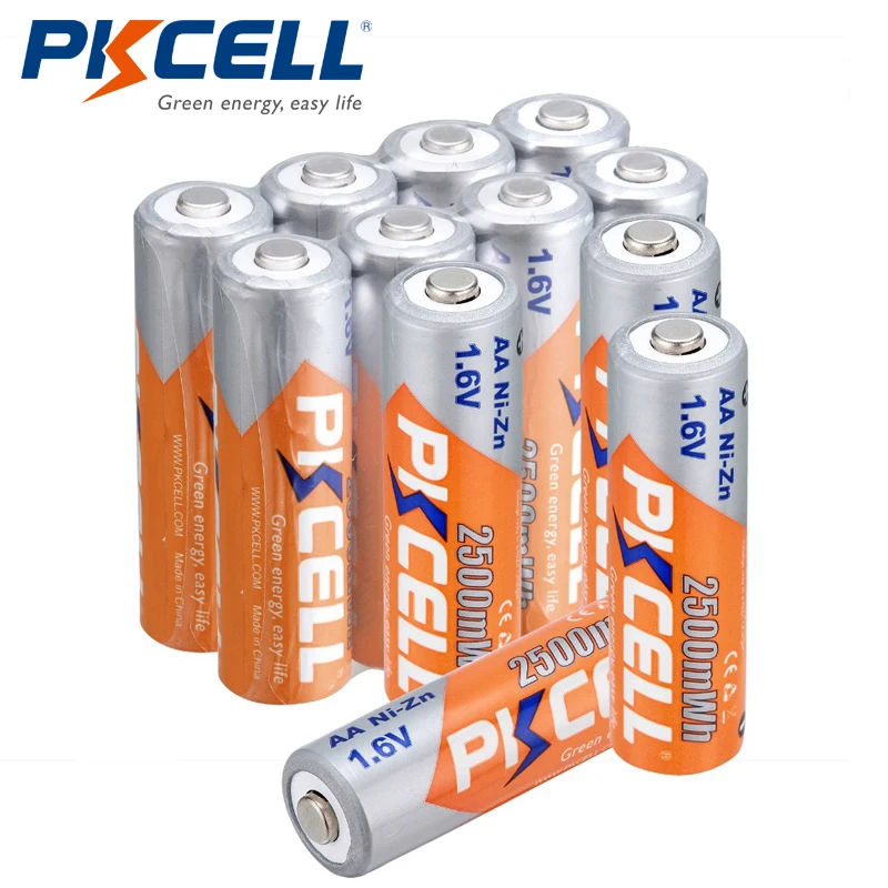 PKCELL 12pcs/lot AA Rechargeable battery NIZN AA 2500mWh NI-Zn 1.6V AA Batteries for Cameras Toys