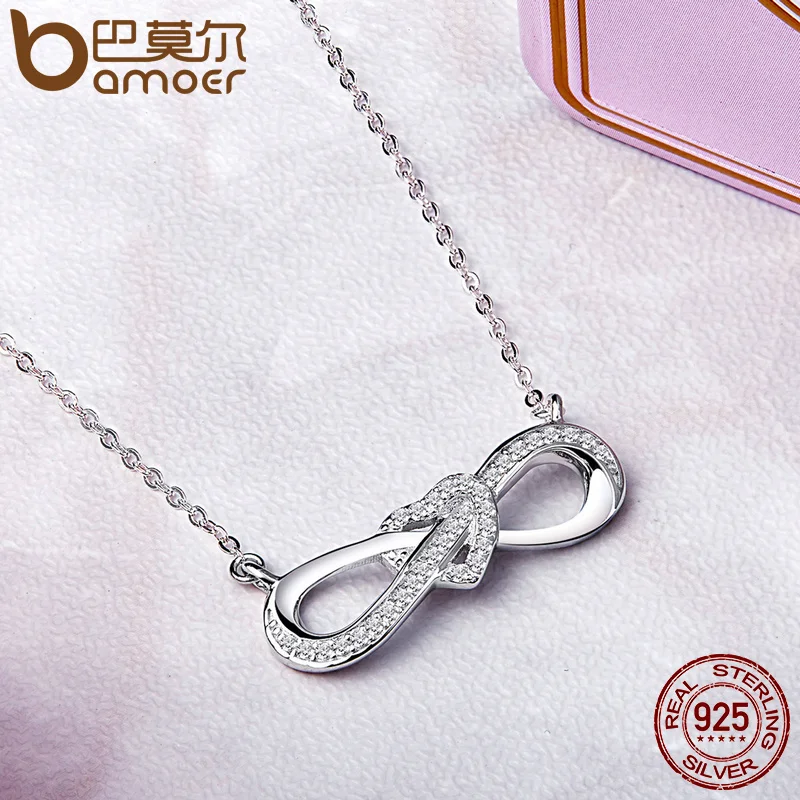 Женское ожерелье с кулоном BAMOER из 100% стерлингового серебра 925 пробы прозрачным
