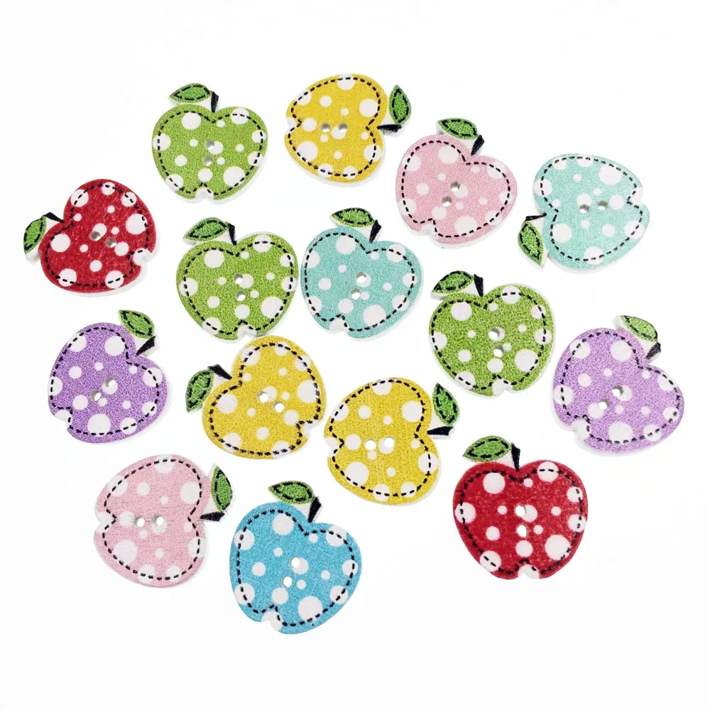

50Pieces Apple Fashion DIY Wooden Buttons For Clothing Scrapbooking Accessories Decorative Button Craft Sewing Supplies 20*21mm
