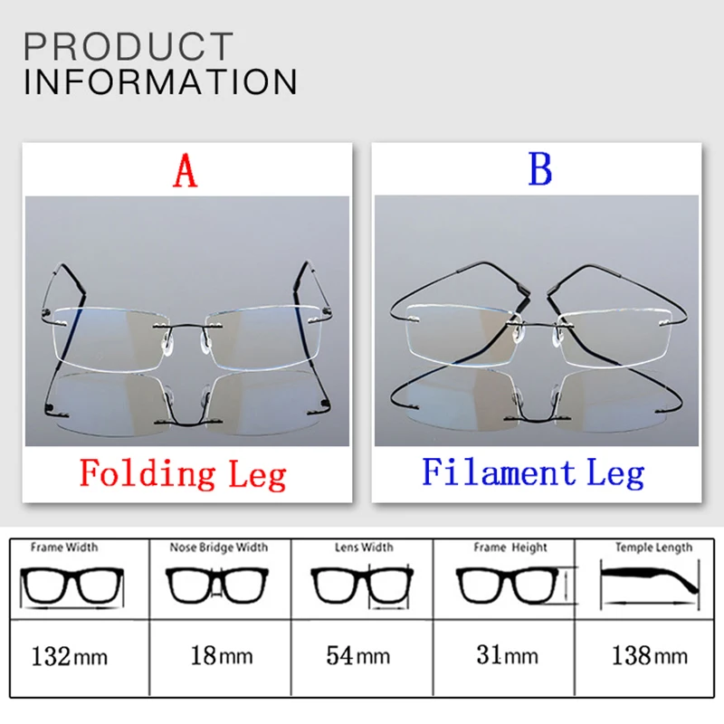 Photochromic Myopia Sunglasses Ultra-light Memory Titanium Rimless Square Shortsighted Eyeglasses Nearsighted Prescription Gafas