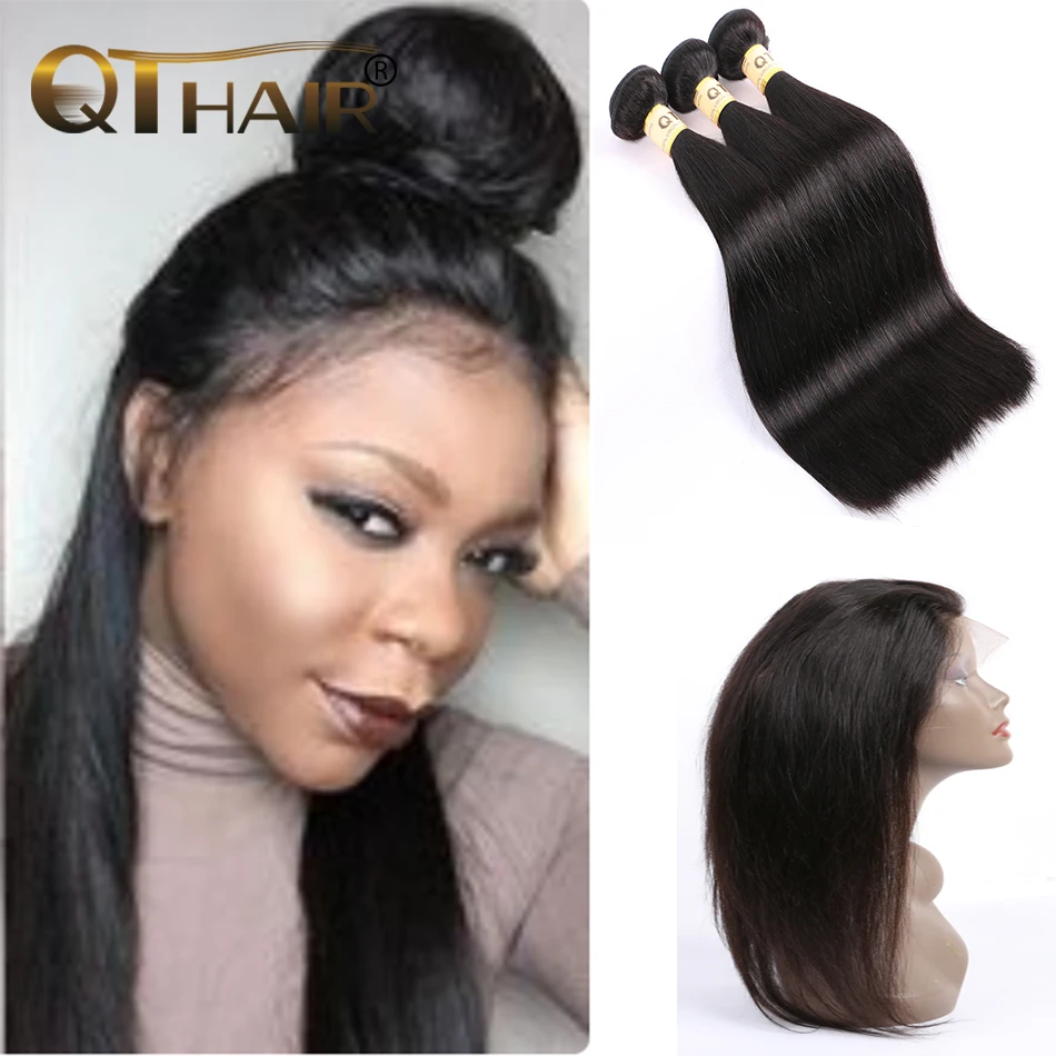 

360 Lace Frontal With Bundles 7A Straight Brazilian Virgin Hair 3Pcs Bundles With 360 Frontal Band Lace Closure Natural Hairline