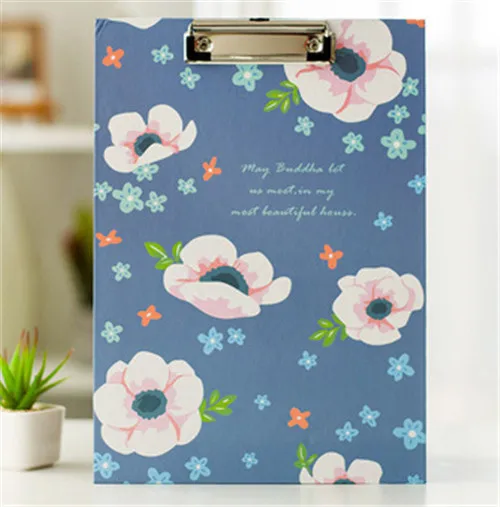 1 шт. 22*31 см красочный красивый цветок прекрасный цветочный A4 папка для письма папка с зажимом офисные принадлежности - Цвет: blue