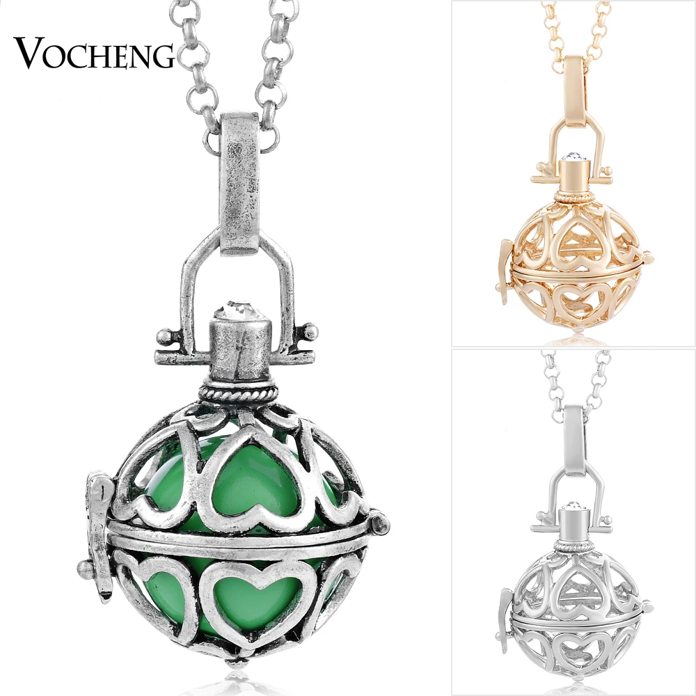 

10pcs/lot Vocheng Mexican Chime Aromatherapy Locket 3 Colors Copper Metal Heart Pendant with Stainless Steel Chain VA-020*10