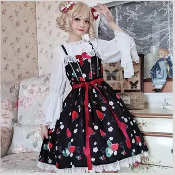 

Sweet princess lolita dress vintage lace bowknot cute printing high waist victorian dress kawaii girl gothic lolita jsk loli cos