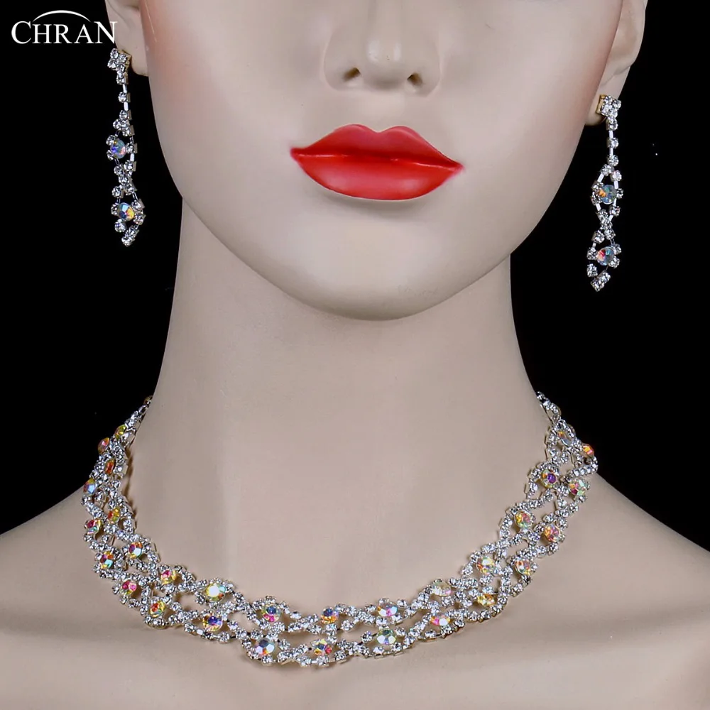 CHRAN Fashion AB Rhinestone Bridal Jewelry Set Promotion Elegant Silver