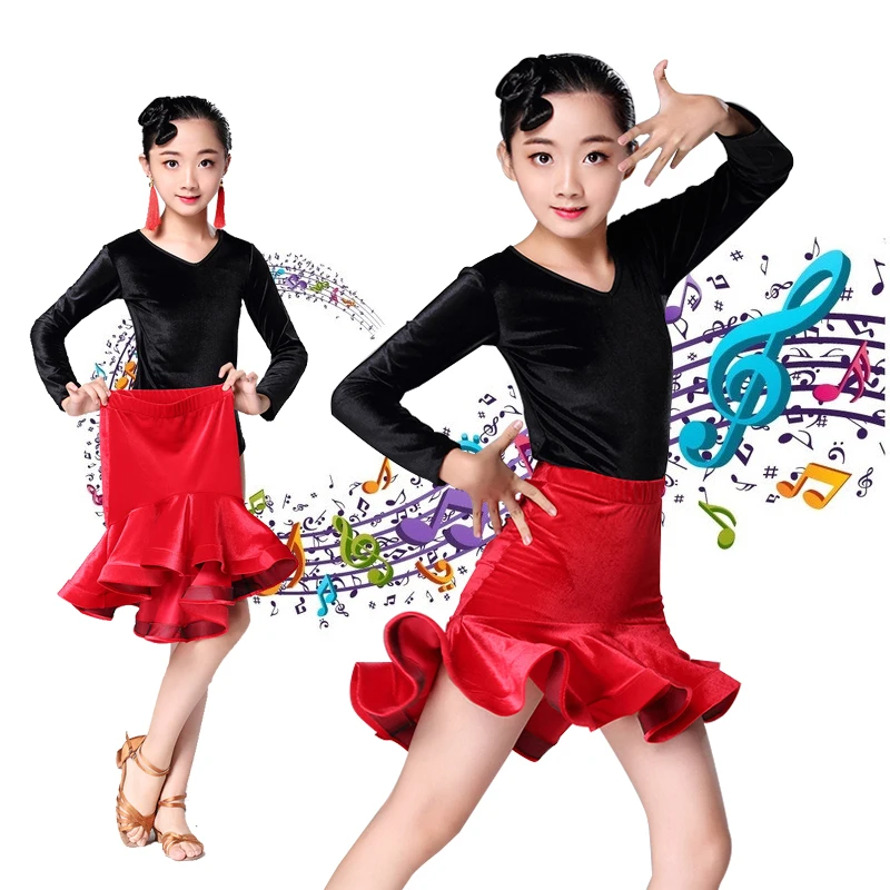

Girl Fashion Dresses Clothing Latin Dance Dress Competition Practice Ballroom Children Party Clothes Latin Skirt Girls Skirt