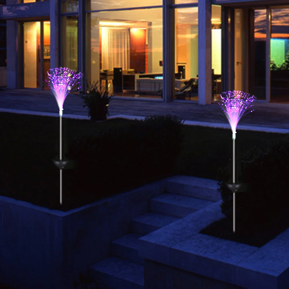 

2Pcs Outdoor Optical Fiber Light Garden Light Novelty Solar Powered Color Change LED Lawn Night Decorative Lamp Battery Include