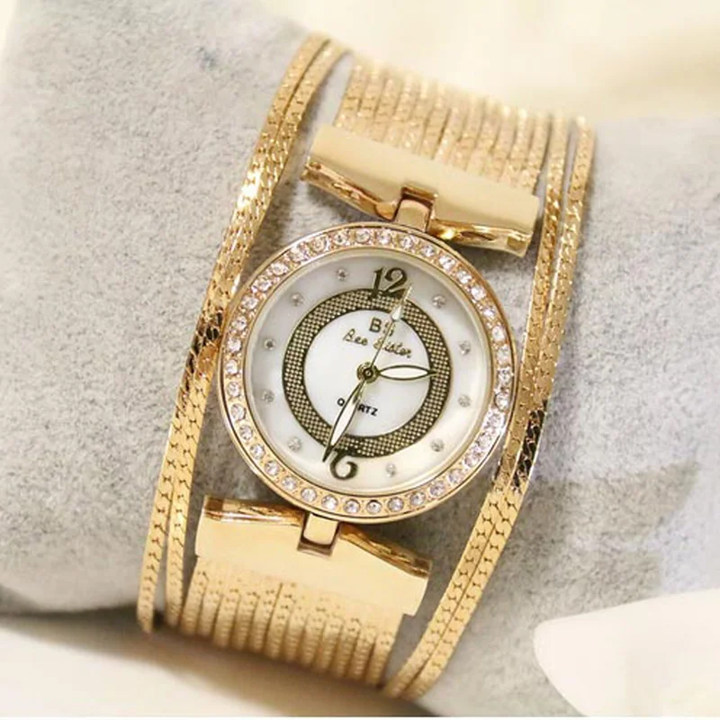 Модные кварцевые женские часы бренда BS reloj mujer браслет для часов золотые наручные
