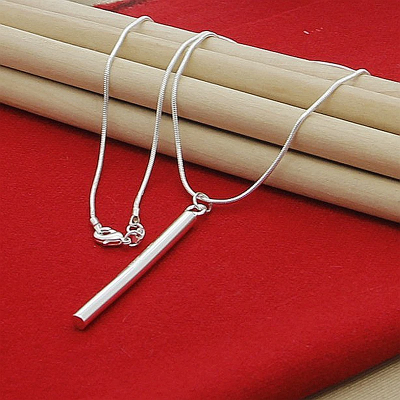 

Silver Plated Mini Cylinder and Small Square Column Pendant Necklace of Women