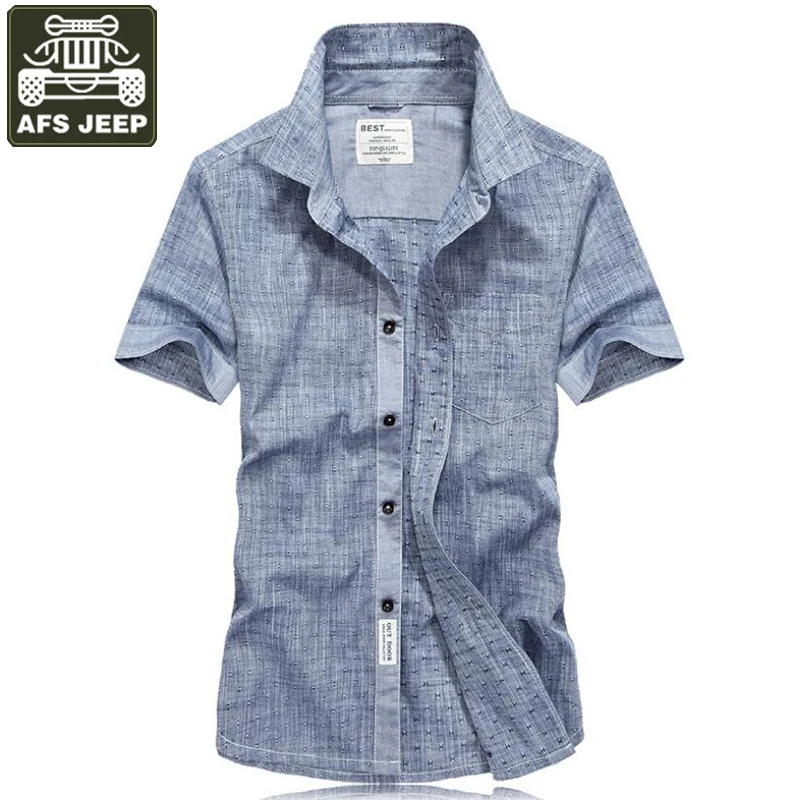 

Brand Summer Shirt Men Beach Shirts Military Casual Shirts Men Solid Pure Cotton Chemise Homme Plus Size S-4XL