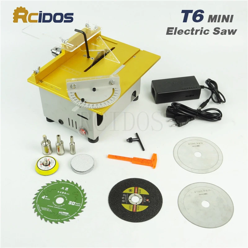 

T6 RCIDOS Mini table saw/12V-24V portable DIY wood Cutting machine,Saw blade height adjustable,metal/Acrylic cutter,polish Machi
