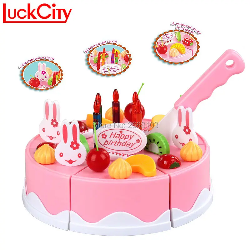 

37PCS/Set Kitchen Plastic Cut Birthday Cake Classic Educational Toys Pretend Play Food Model DIY Set Gifts Toy For Children Baby