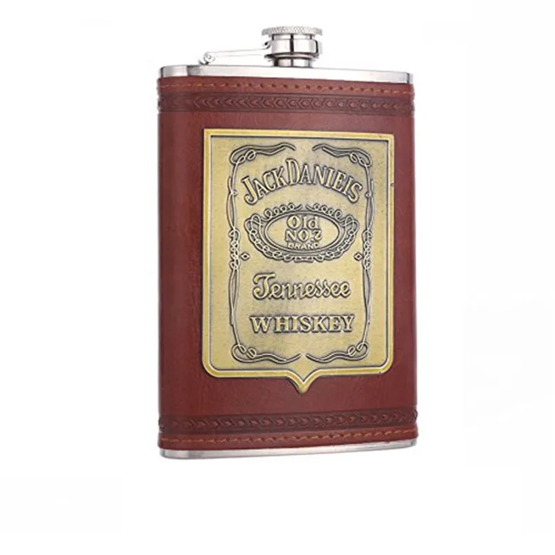 

2018 hot sales bpa free 7/8oz whisky Imprint paster vodka flagon cccp Stainless steel alcohol hip flask with pu Leather warpping