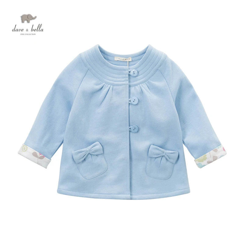 DB4450 davebella spring fall baby girl new blue coat sweet bow girl fancy coats kids beautiful