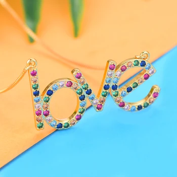 

SISCATHY Hot Luxury Multicolor CZ Love Pendant Necklaces Beautiful Charms Full Cubic Zircon Women Necklace Party Fashion Jewelry