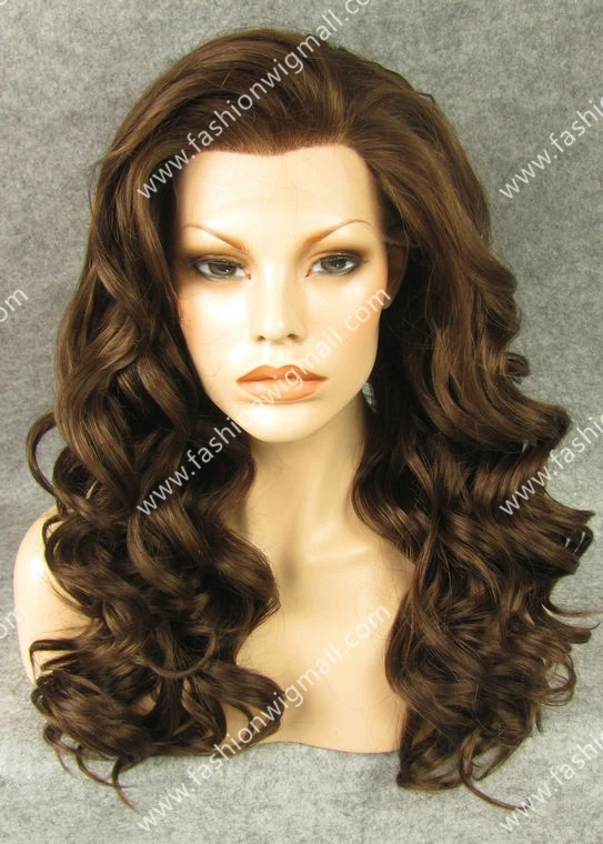 

24" Long  #6/8 Mix Brown Two Tone Color Wavy Lace Front Hair Wig Heat Friendly Fiber Heavy Density Women's Hair Wig W07