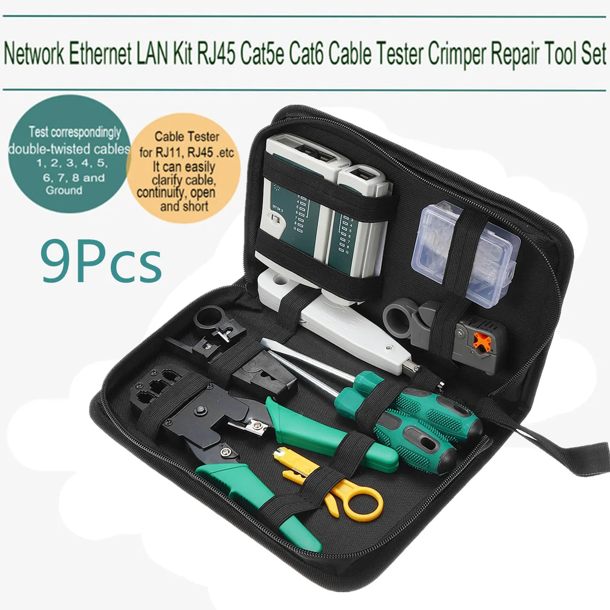 

9 in1 LAN Network Repair Cable Tester Crimper Plier Hand Tool Kit Cat5 RJ45 RJ11 RJ12 Stripping Make Ethernet Connector Test