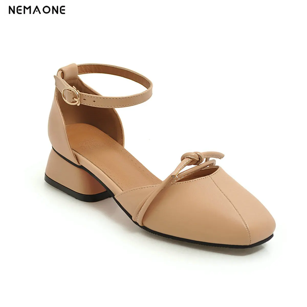 

NEMAONE Sexy Women Buckle Strap Low Heels Pumps square Toe D'Orsay Heels Shoes For Woman Ladies Single Shoes size 46 47 48