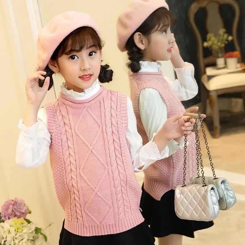 Sleeveless Teenage 2018 Sweaters For Girls Outerwear High Neck Knit Wear Autumn Winter Knitted Baby Sweater Children Vest 2018 Sleeveless Teenage 2018 Sweaters For Girls Outerwear High Neck Knit Wear Autumn Winter Knitted Baby Sweater Children Vest 2018
