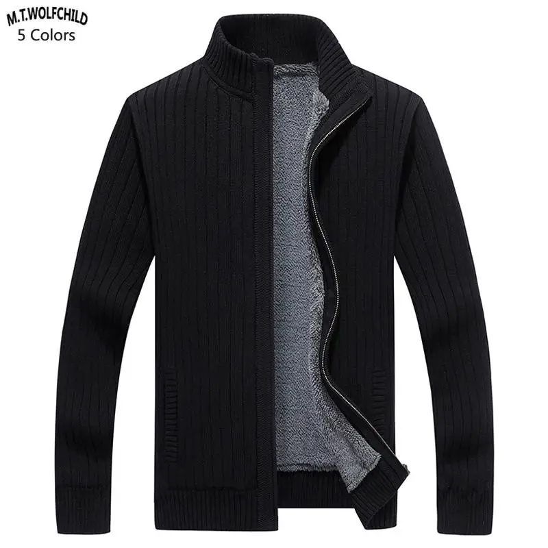 2018 New Fashion Mens stand collar fleece thick knitting sweaters ...