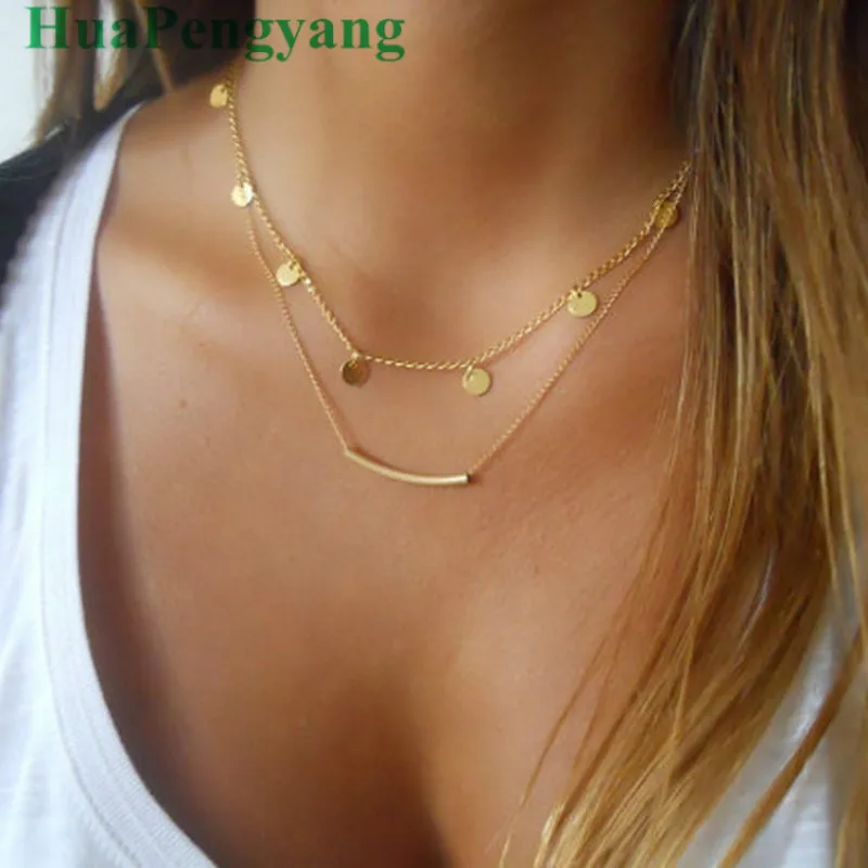 Ожерелье женское многослойное с двойной цепочкой и блестками|chain wholesale|fashion